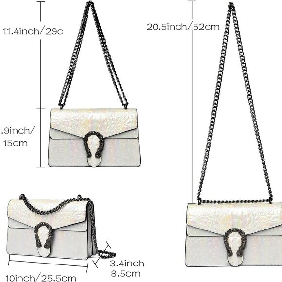 Crossbody Bag with Chain Artificial Leather Crocodile Print Small Purse - Picture 3 of 7